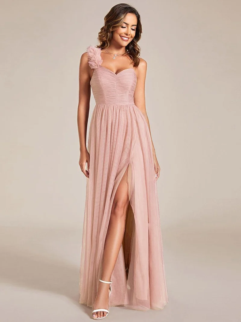 ever CLOE|Robe demoiselle d'honneur à une épaule appliquée en tulle avec une fente haute