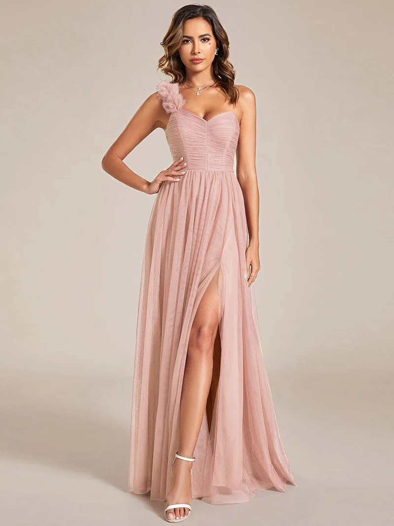 ever CLOE|Robe demoiselle d'honneur à une épaule appliquée en tulle avec une fente haute