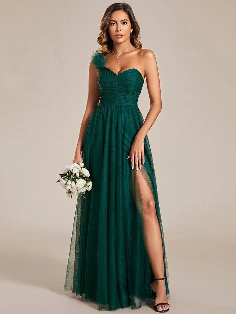 ever CLOE|Robe demoiselle d'honneur à une épaule appliquée en tulle avec une fente haute