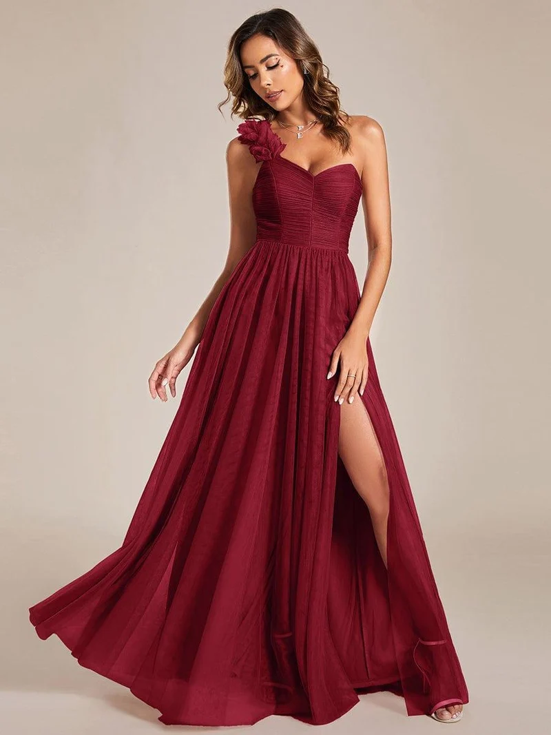ever CLOE|Robe demoiselle d'honneur à une épaule appliquée en tulle avec une fente haute