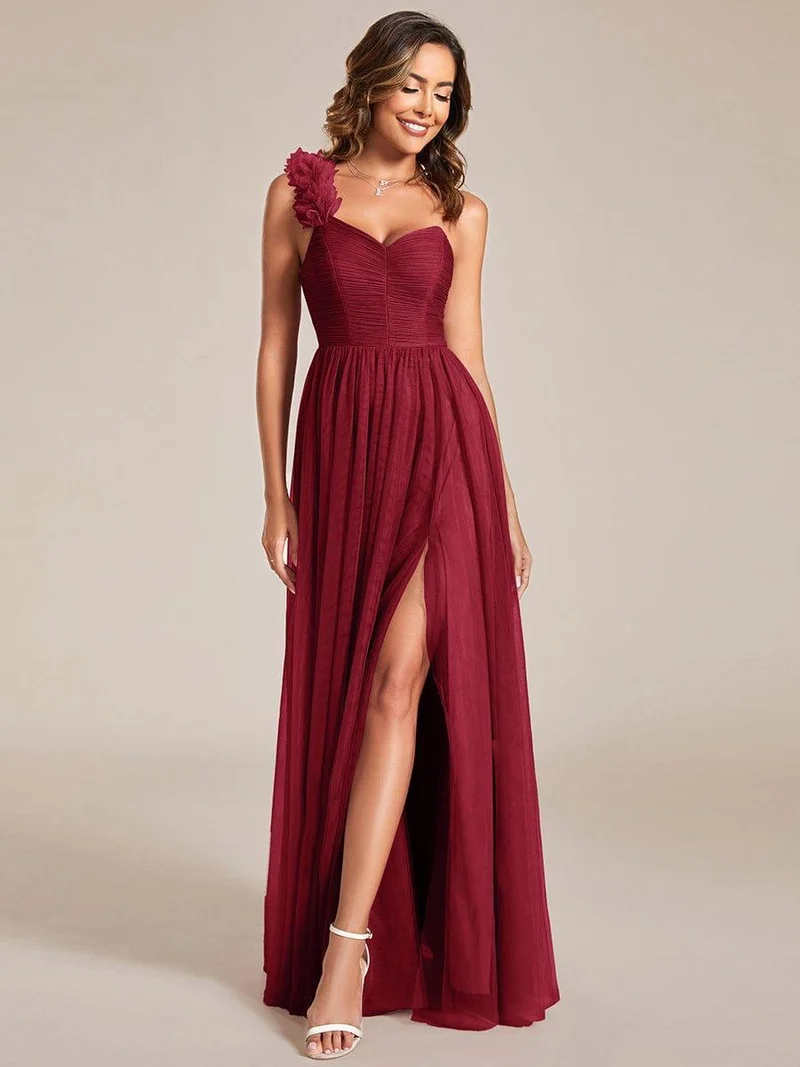 ever CLOE|Robe demoiselle d'honneur à une épaule appliquée en tulle avec une fente haute
