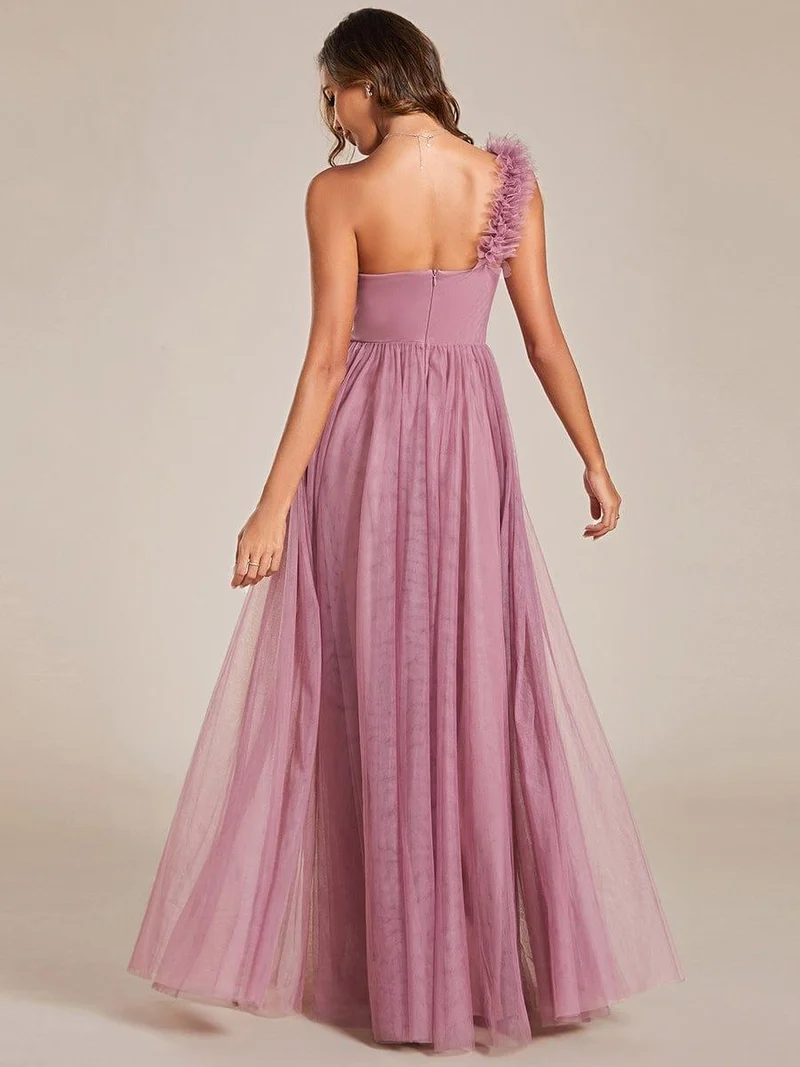 ever CLOE|Robe demoiselle d'honneur à une épaule appliquée en tulle avec une fente haute