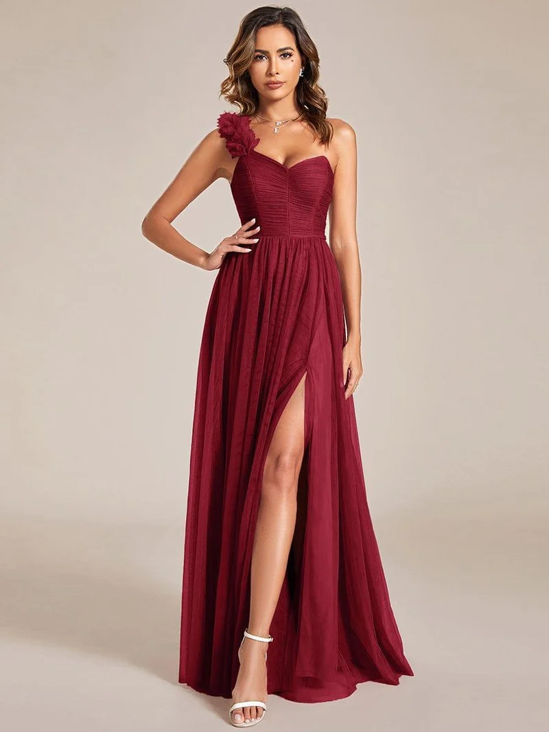 ever CLOE|Robe demoiselle d'honneur à une épaule appliquée en tulle avec une fente haute