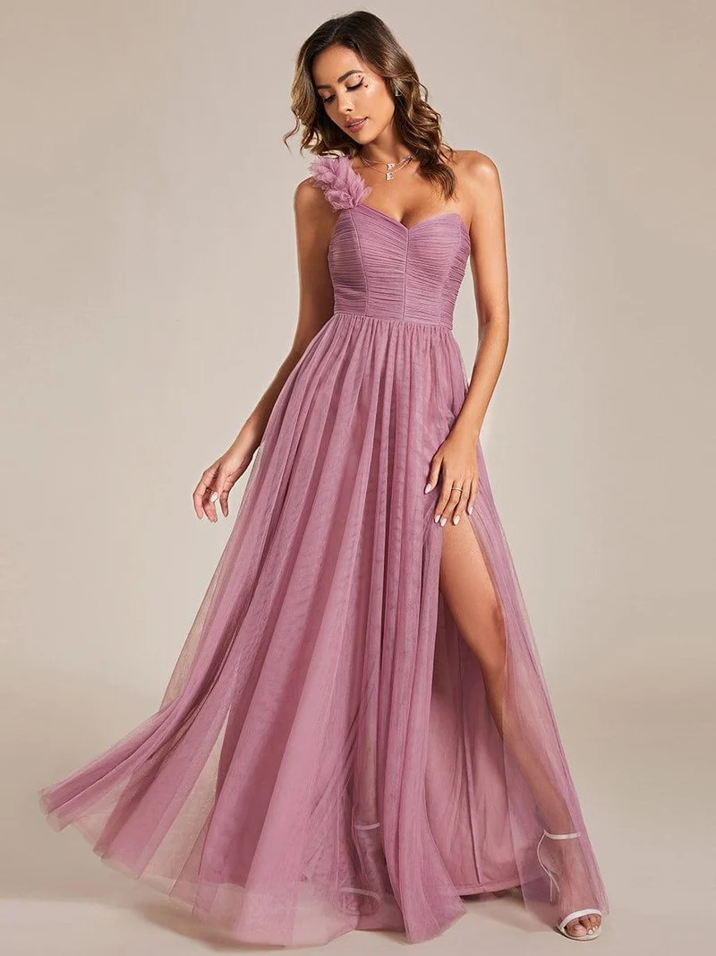ever CLOE|Robe demoiselle d'honneur à une épaule appliquée en tulle avec une fente haute