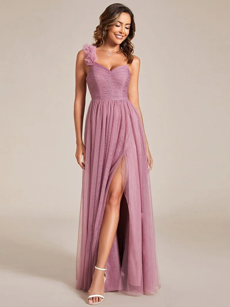 ever CLOE|Robe demoiselle d'honneur à une épaule appliquée en tulle avec une fente haute