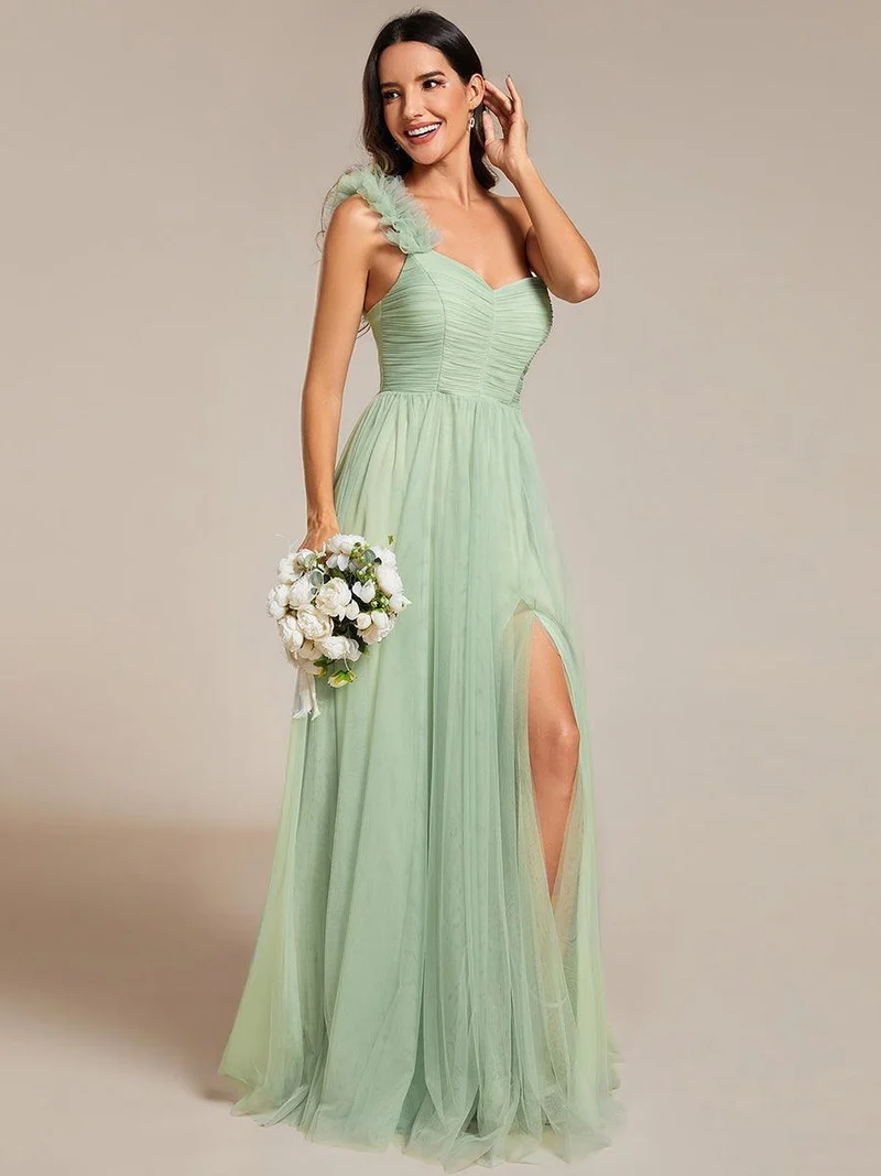 ever CLOE|Robe demoiselle d'honneur à une épaule appliquée en tulle avec une fente haute