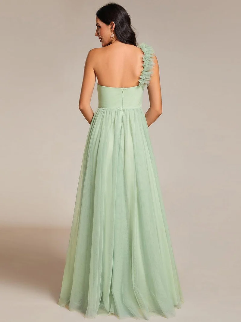 ever CLOE|Robe demoiselle d'honneur à une épaule appliquée en tulle avec une fente haute