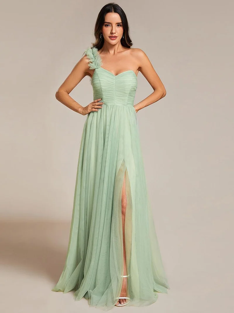 ever CLOE|Robe demoiselle d'honneur à une épaule appliquée en tulle avec une fente haute