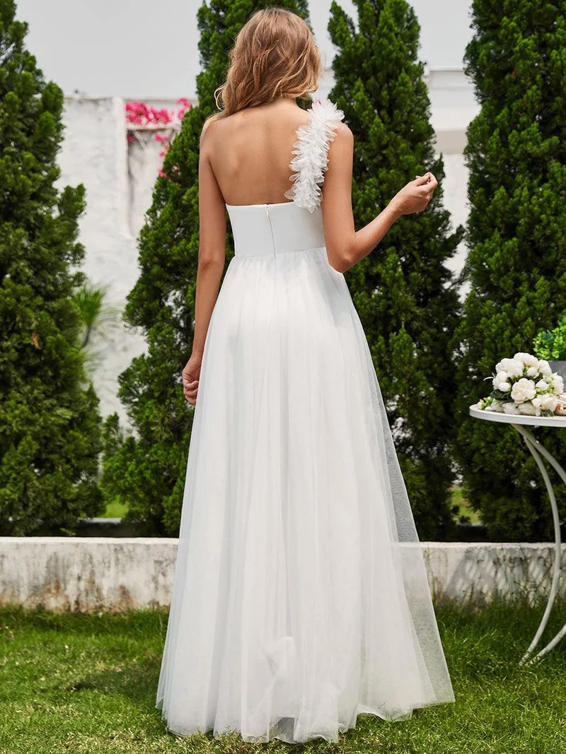 ever CLOE|Robe demoiselle d'honneur à une épaule appliquée en tulle avec une fente haute