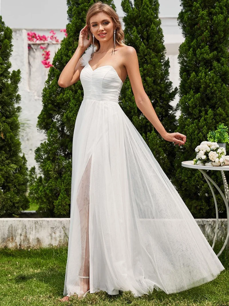 ever CLOE|Robe demoiselle d'honneur à une épaule appliquée en tulle avec une fente haute