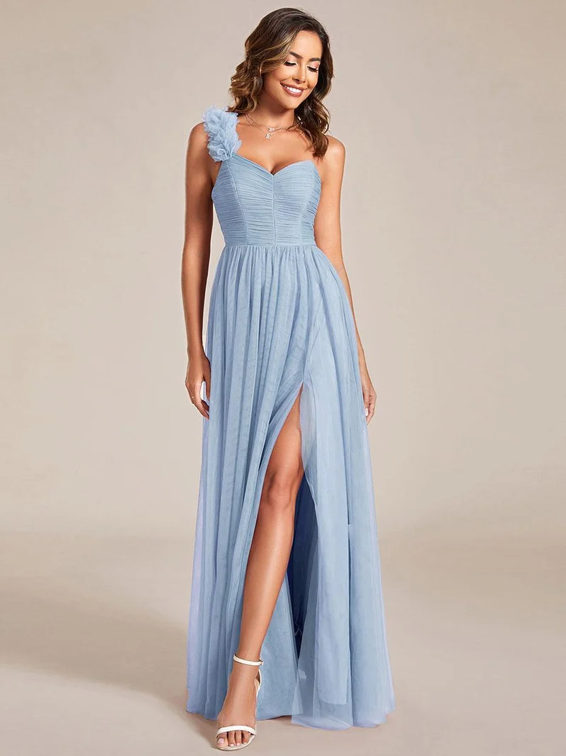 ever CLOE|Robe demoiselle d'honneur à une épaule appliquée en tulle avec une fente haute