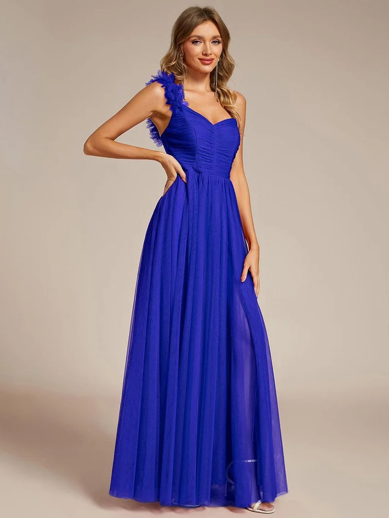 ever CLOE|Robe demoiselle d'honneur à une épaule appliquée en tulle avec une fente haute
