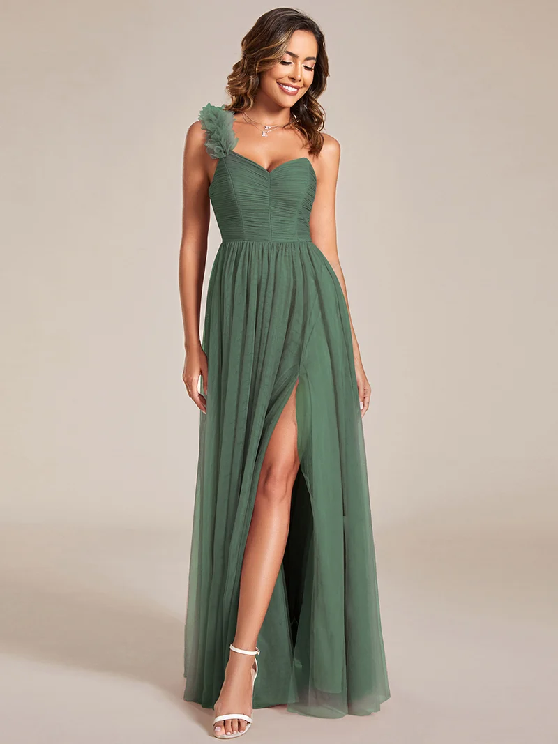 ever CLOE|Robe demoiselle d'honneur à une épaule appliquée en tulle avec une fente haute