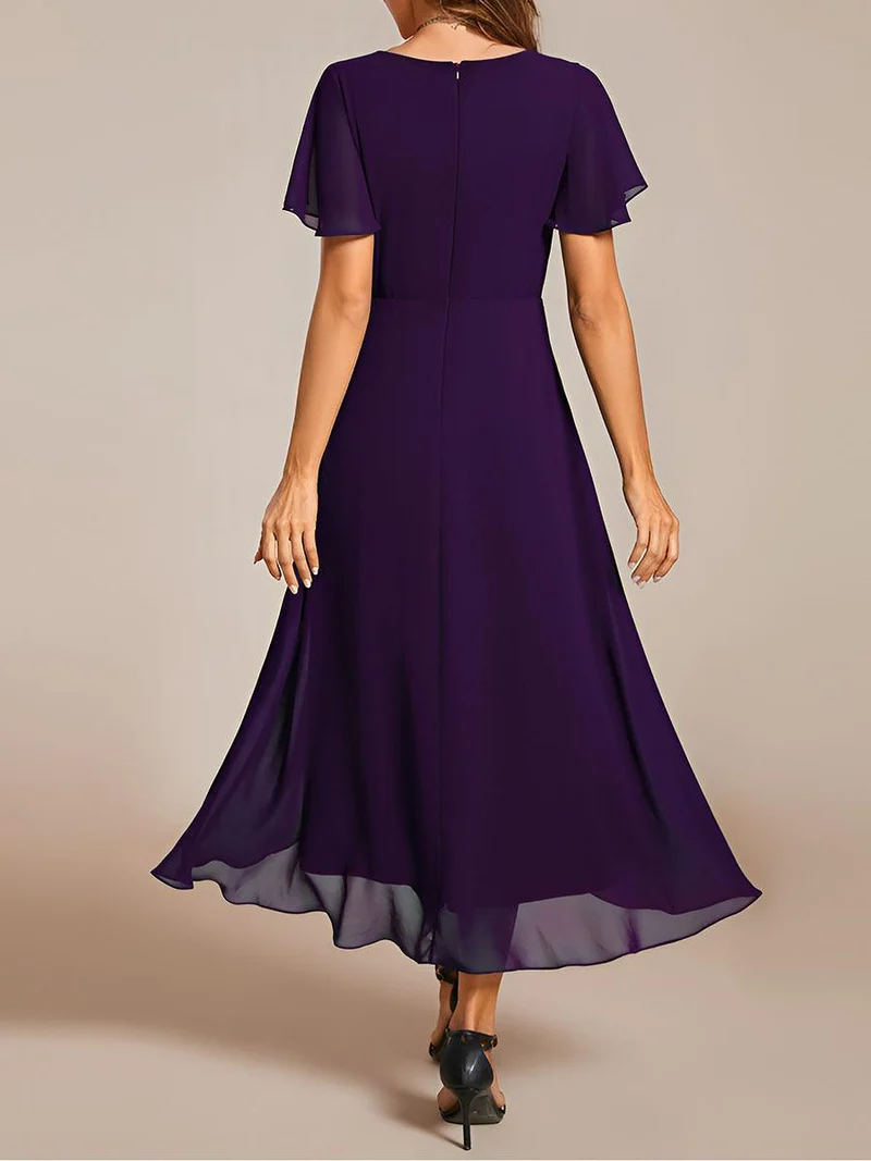 ever LARK | Robe de cocktail en mousseline à manches courtes