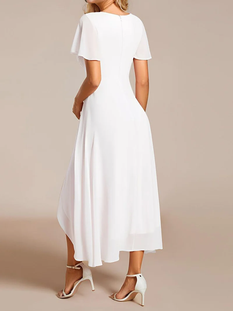 ever LARK|Robe invitée mariage plissée en mousseline avec manches volantées