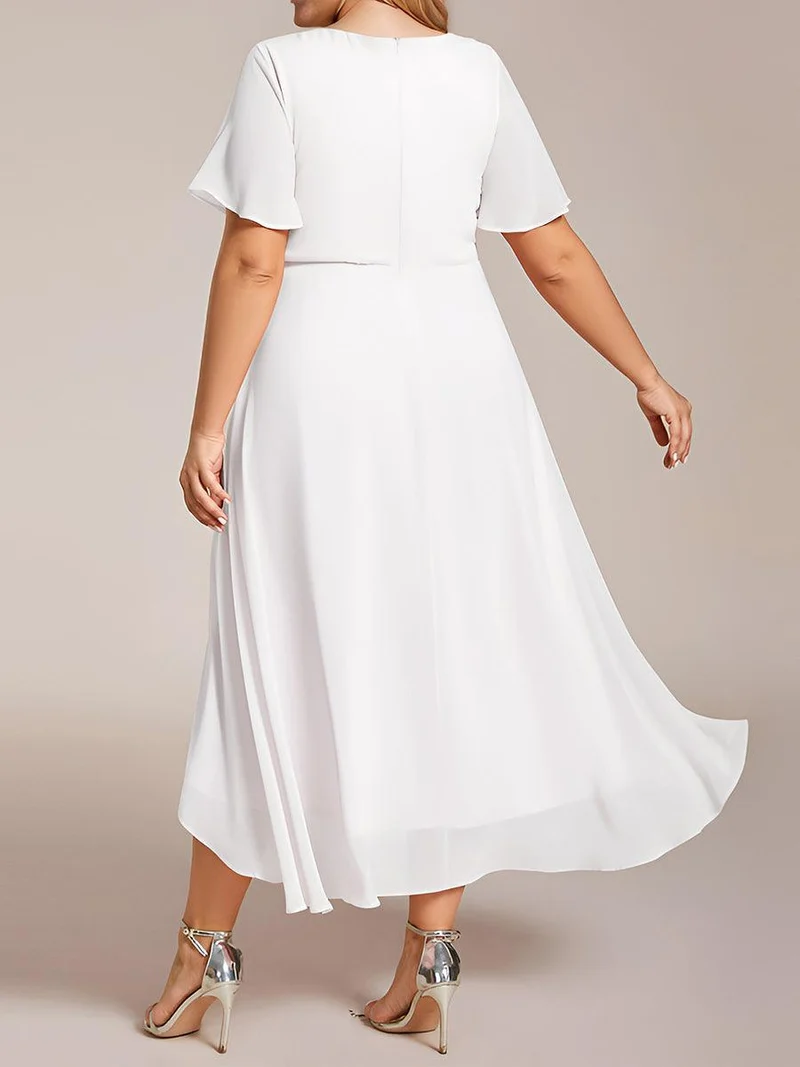 ever LARK|Robe invitée mariage plissée en mousseline avec manches volantées