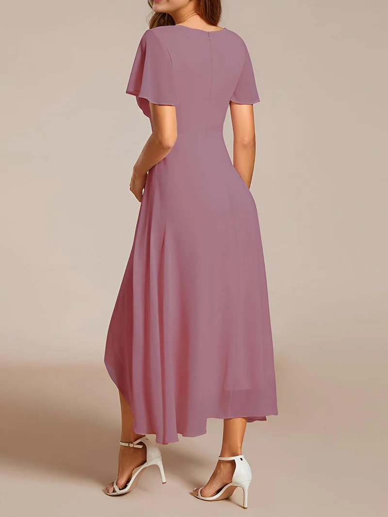 ever LARK|Robe invitée mariage plissée en mousseline avec manches volantées