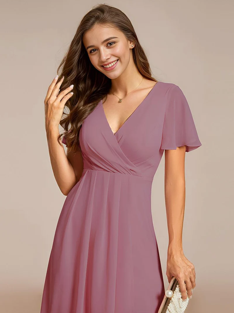 ever LARK | Robe de cocktail en mousseline à manches courtes