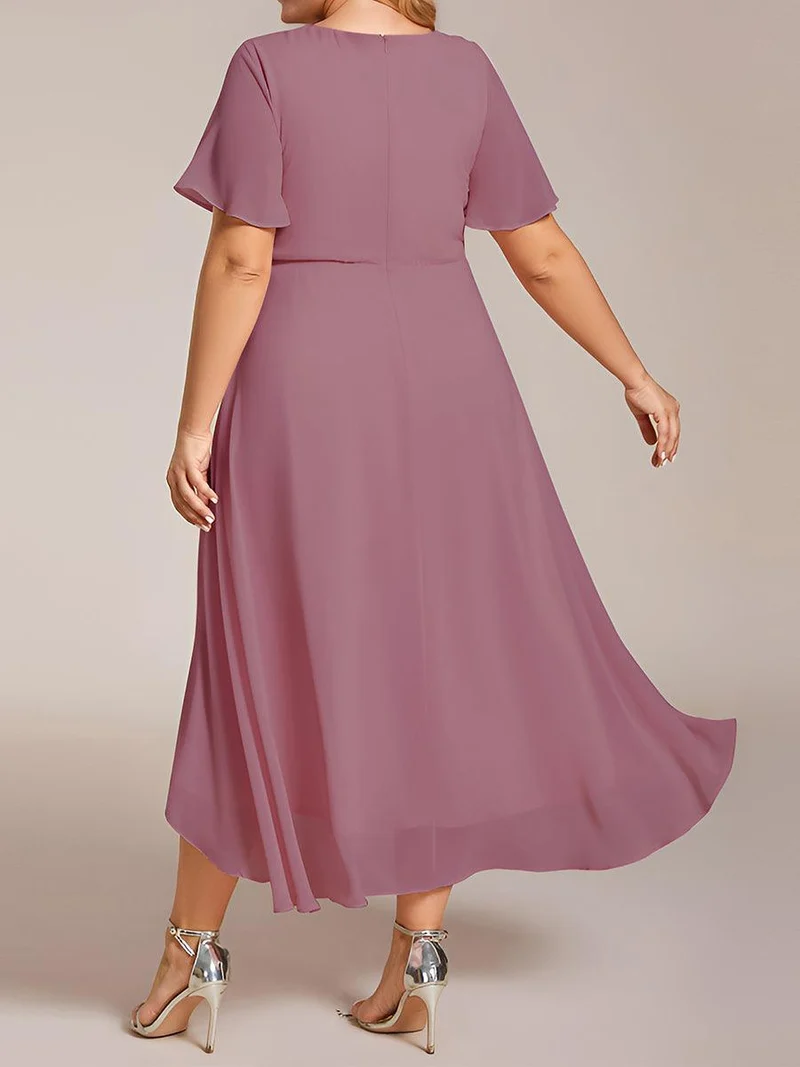 ever LARK|Robe invitée mariage plissée en mousseline avec manches volantées