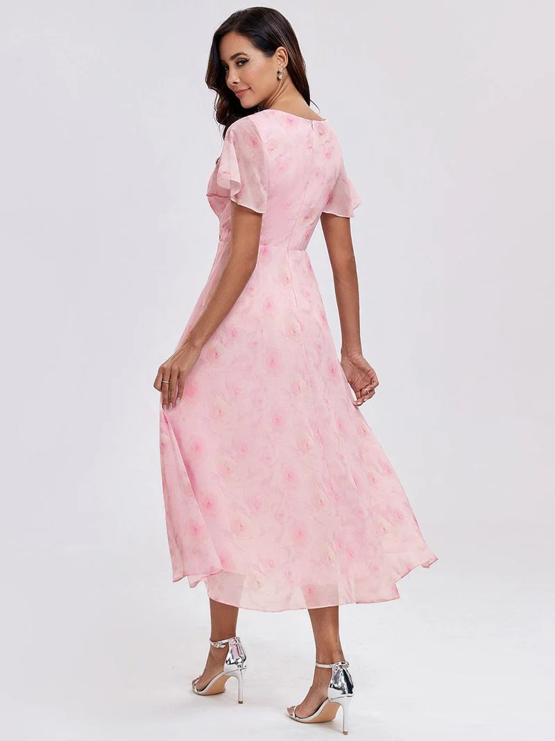 ever LARK | Robe de cocktail en mousseline à manches courtes