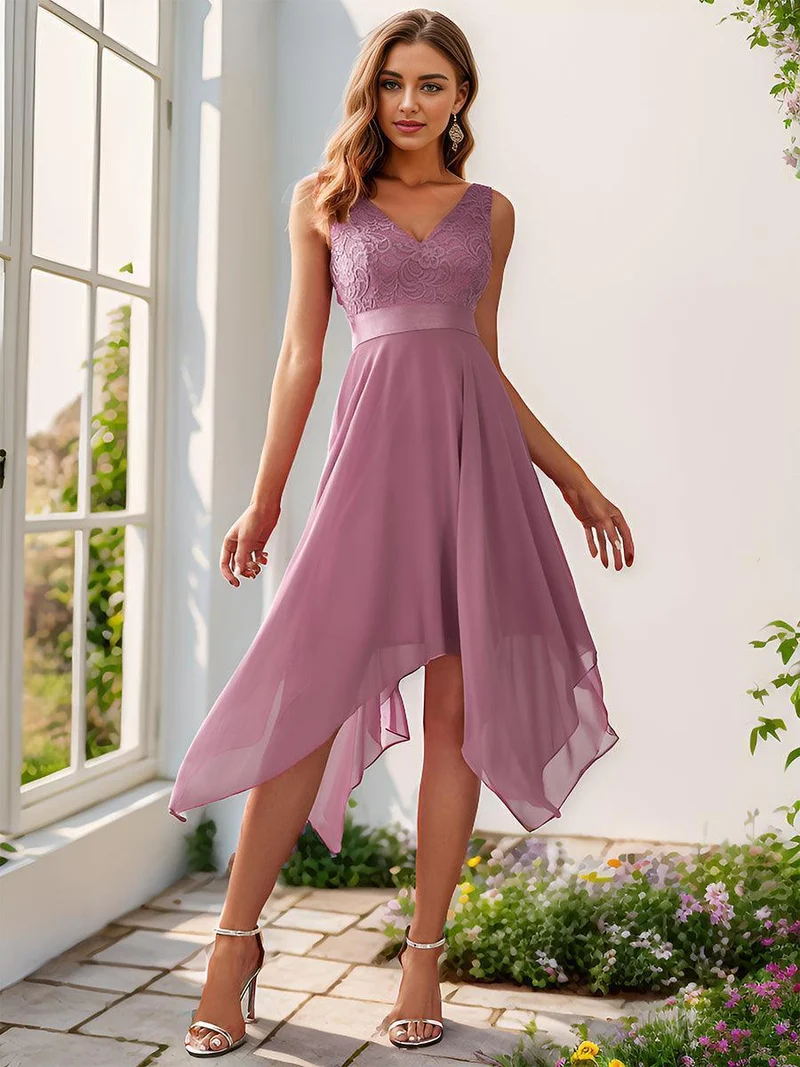 ever COSTA|Robe invitée mariage asymétrique en mousseline de soie