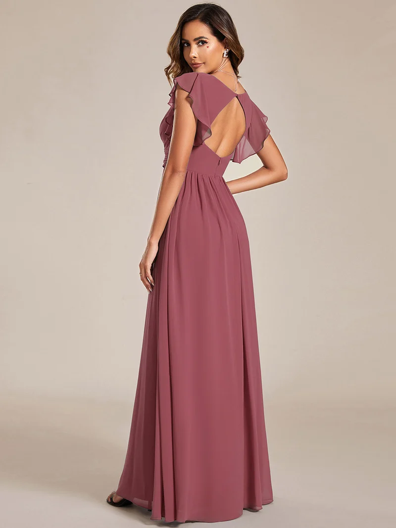 ever LILYANA|Robe de soirée en mousseline à manches volantées