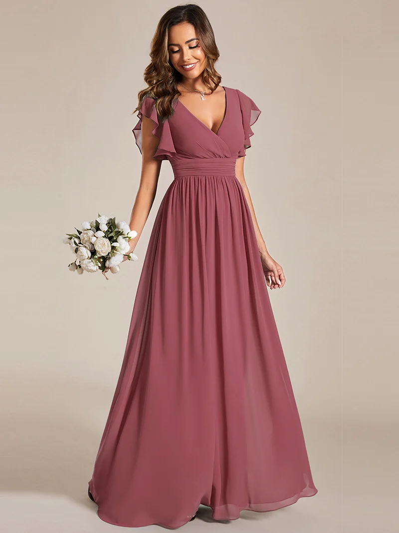 ever LILYANA|Robe de soirée en mousseline à manches volantées