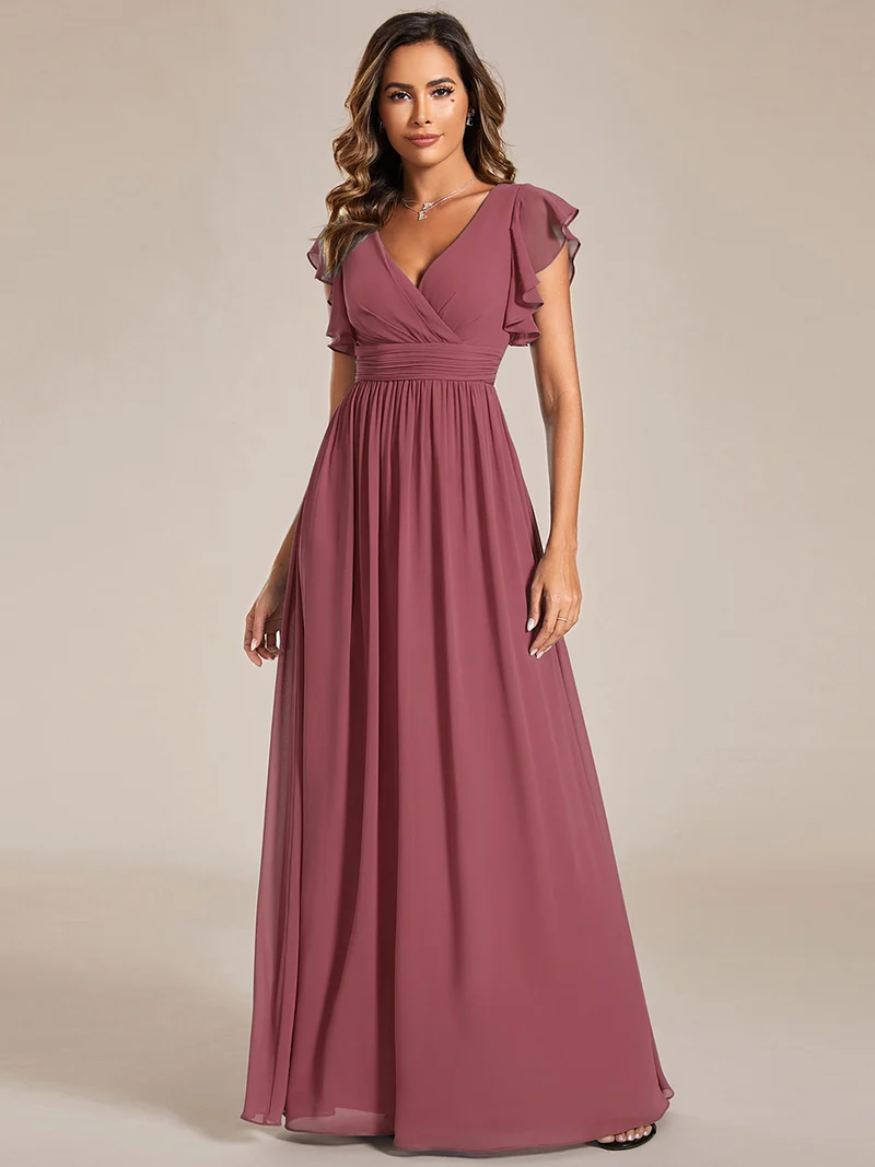 ever LILYANA|Robe de soirée en mousseline à manches volantées