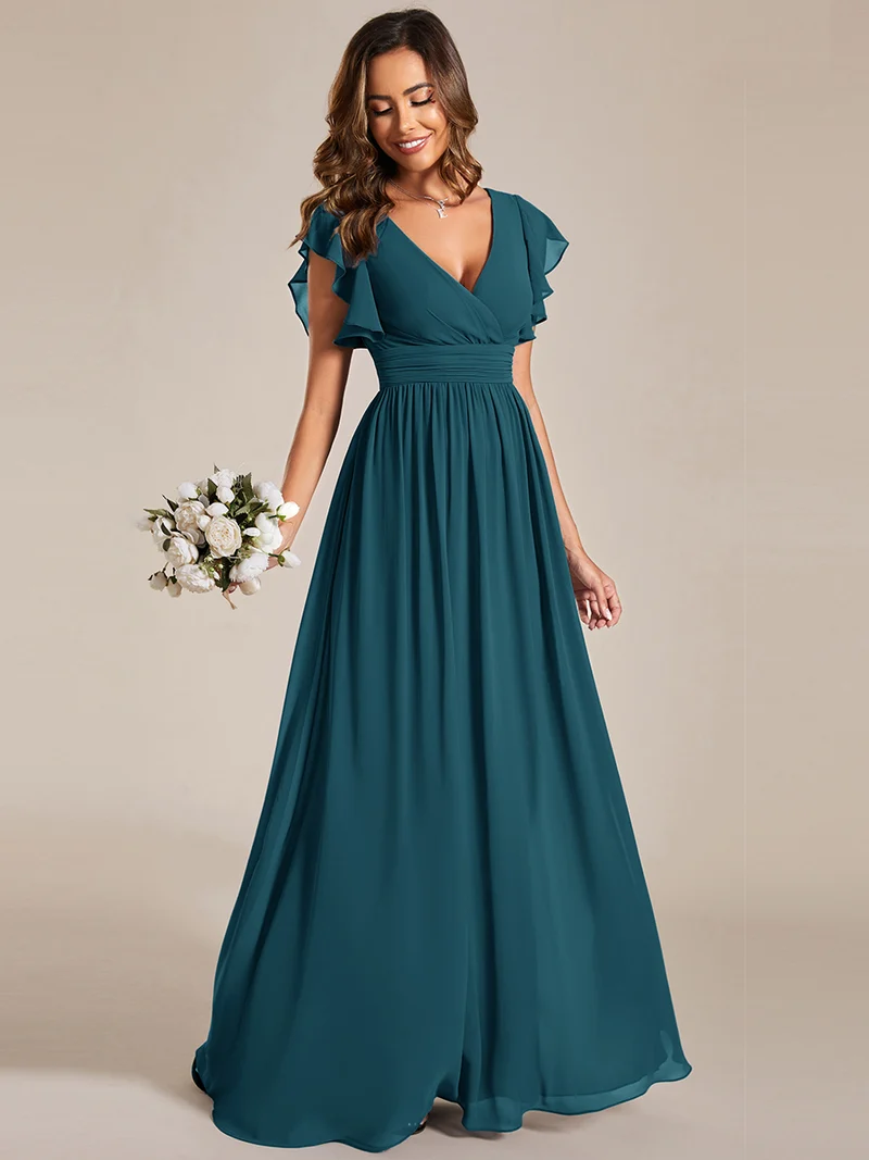 ever LILYANA|Robe de soirée en mousseline à manches volantées