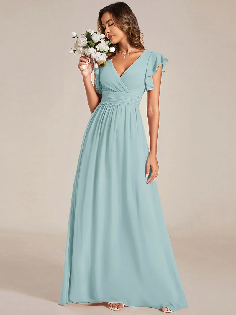ever LILYANA|Robe de soirée en mousseline à manches volantées