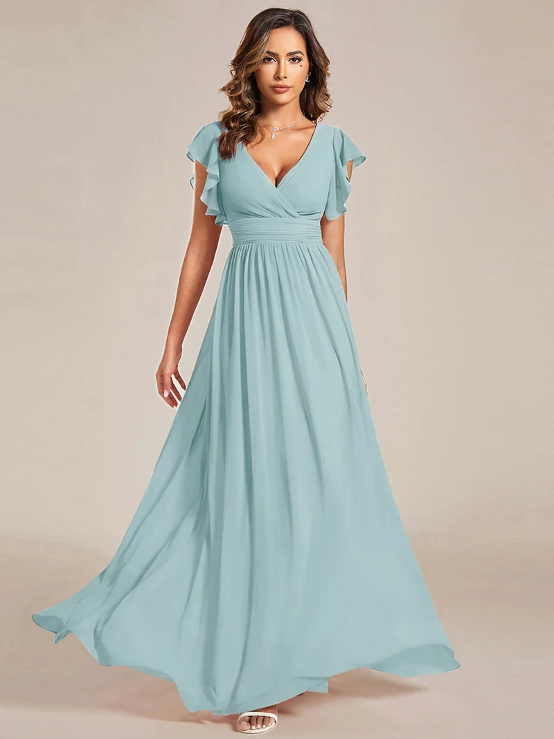 ever LILYANA|Robe de soirée en mousseline à manches volantées