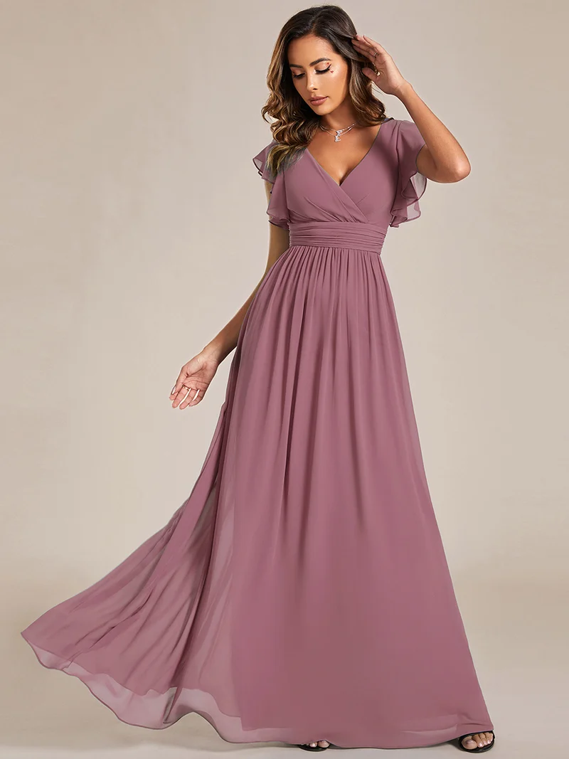 ever LILYANA|Robe de soirée en mousseline à manches volantées
