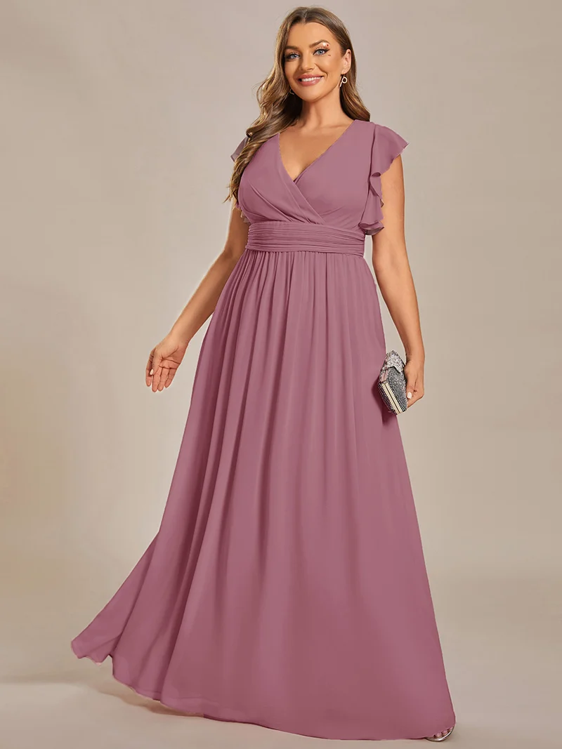 ever LILYANA|Robe de soirée en mousseline à manches volantées