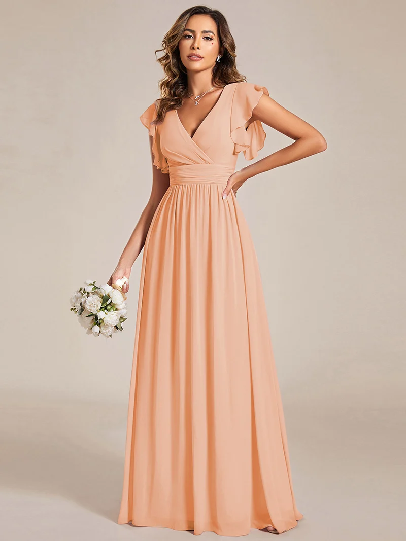 ever LILYANA|Robe de soirée en mousseline à manches volantées