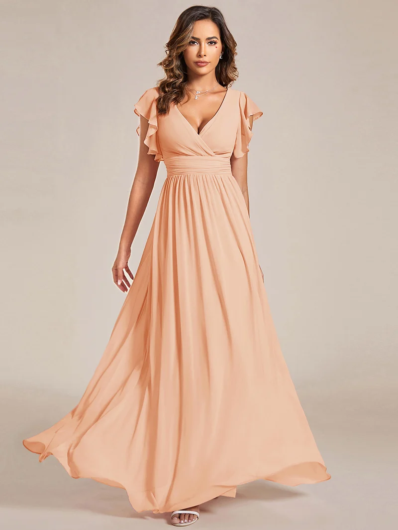ever LILYANA|Robe de soirée en mousseline à manches volantées