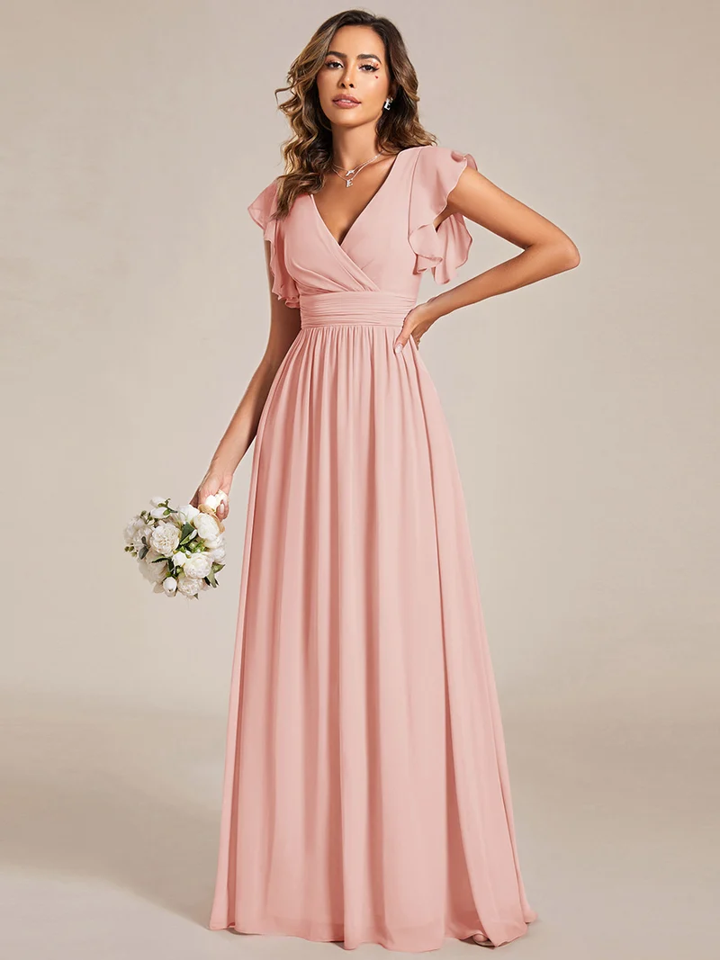 ever LILYANA|Robe de soirée en mousseline à manches volantées