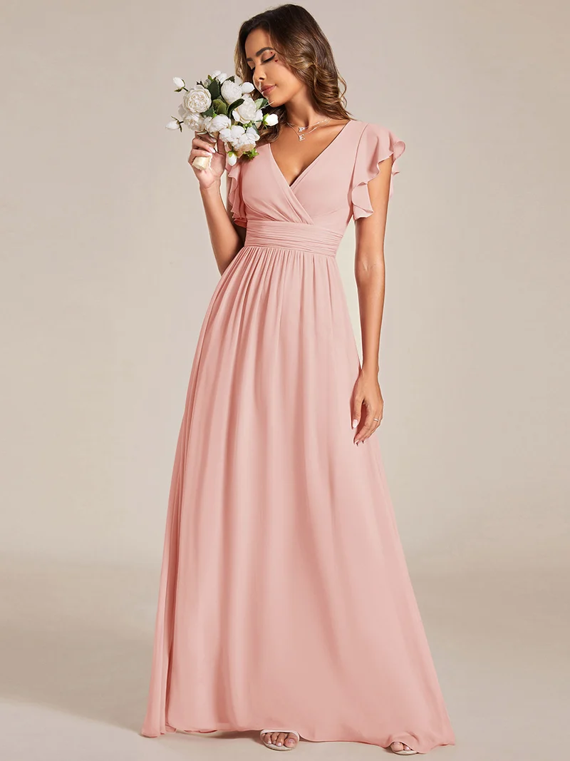 ever LILYANA|Robe de soirée en mousseline à manches volantées