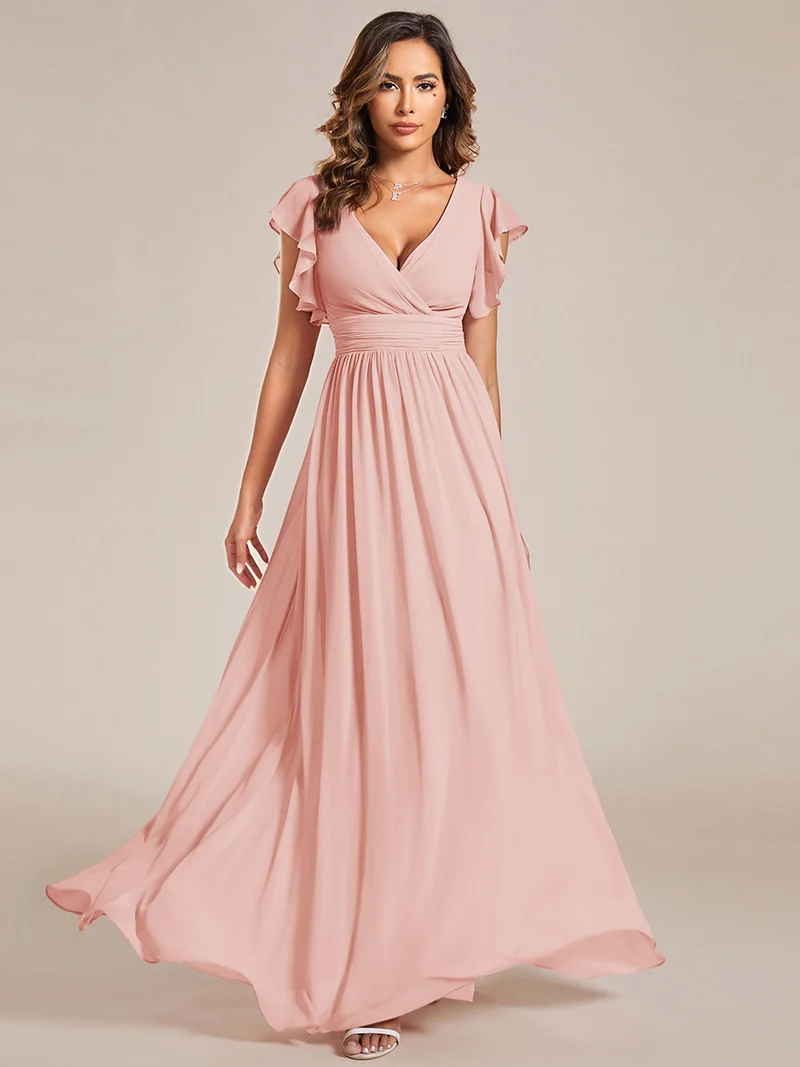 ever LILYANA|Robe de soirée en mousseline à manches volantées