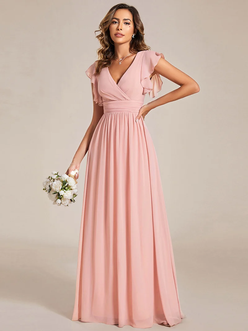 ever LILYANA|Robe de soirée en mousseline à manches volantées