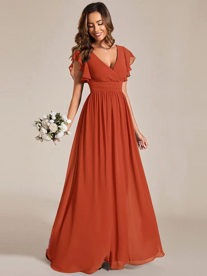 ever LILYANA|Robe de soirée en mousseline à manches volantées