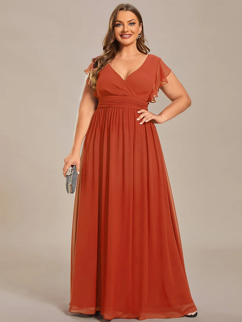 pretty LILYANA|Robe de demoiselle d'honneur en mousseline de soie à manches plissées grande taille