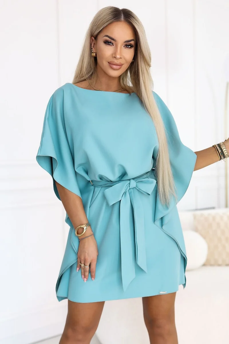Robe été courte bleue turquoise manches courtes