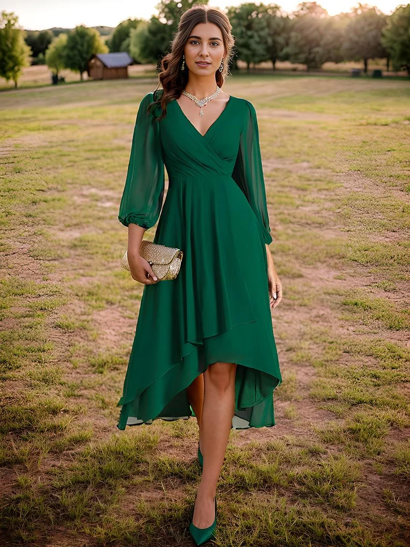 ever BRIAR|Robes de demoiselle d'honneur à manches longues et ourlet asymétrique