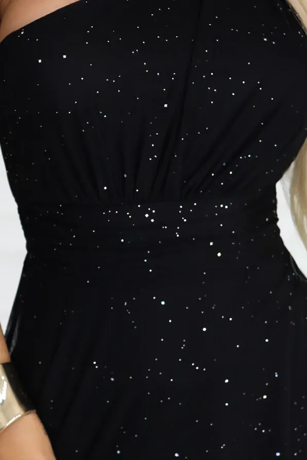 Robe de soirée longue asymétrique noire
