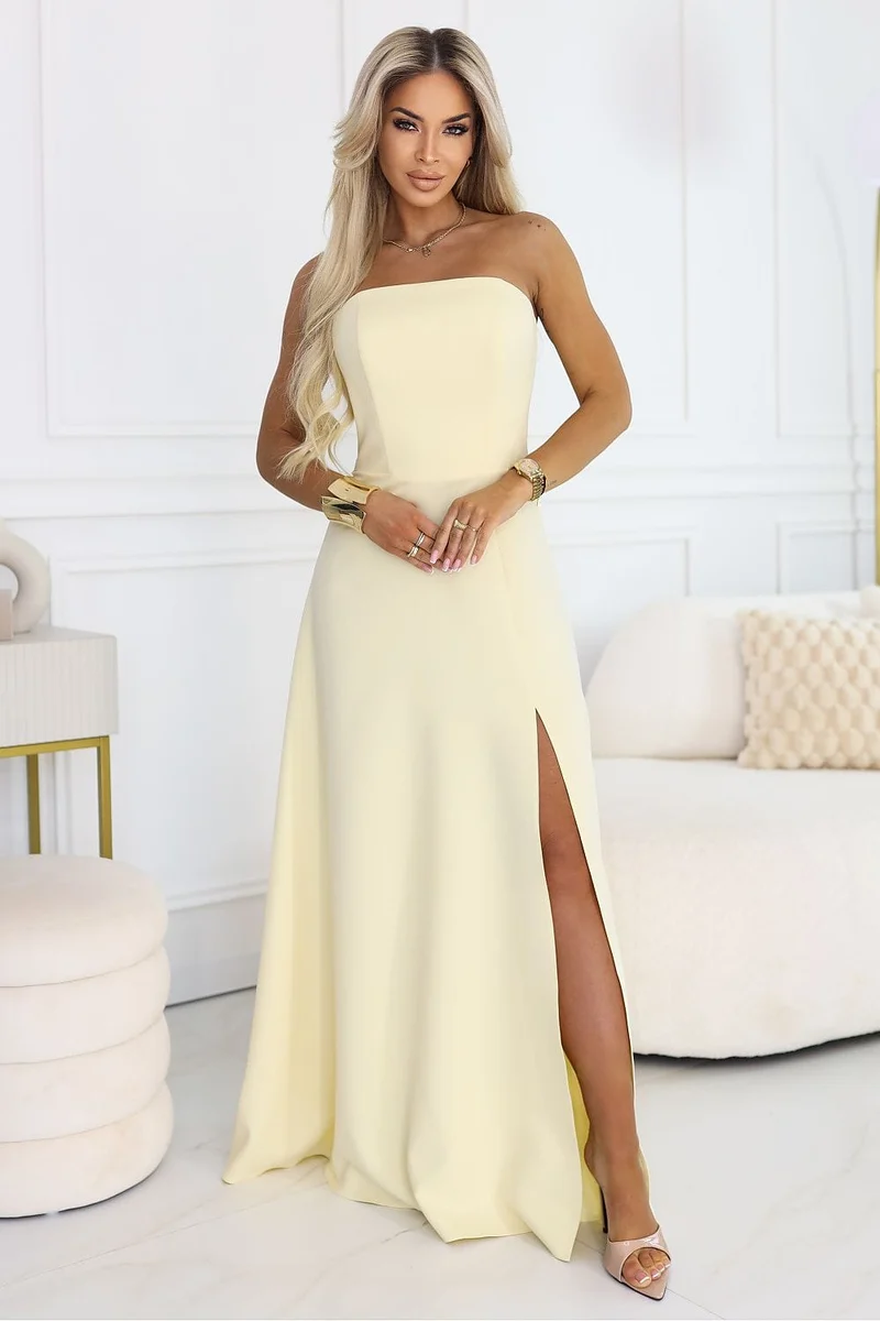 Robe bustier longue jaune fendue