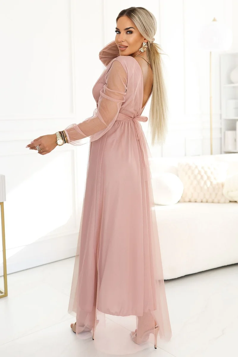 Robe rose poudre longue en tulle
