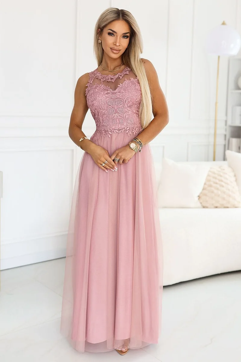 Robe pour invitée au mariage longue rose poudré