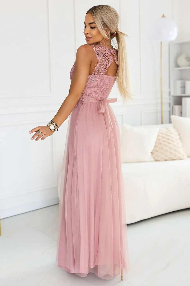 Robe pour invitée au mariage longue rose poudré