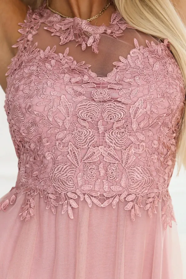Robe pour invitée au mariage longue rose poudré