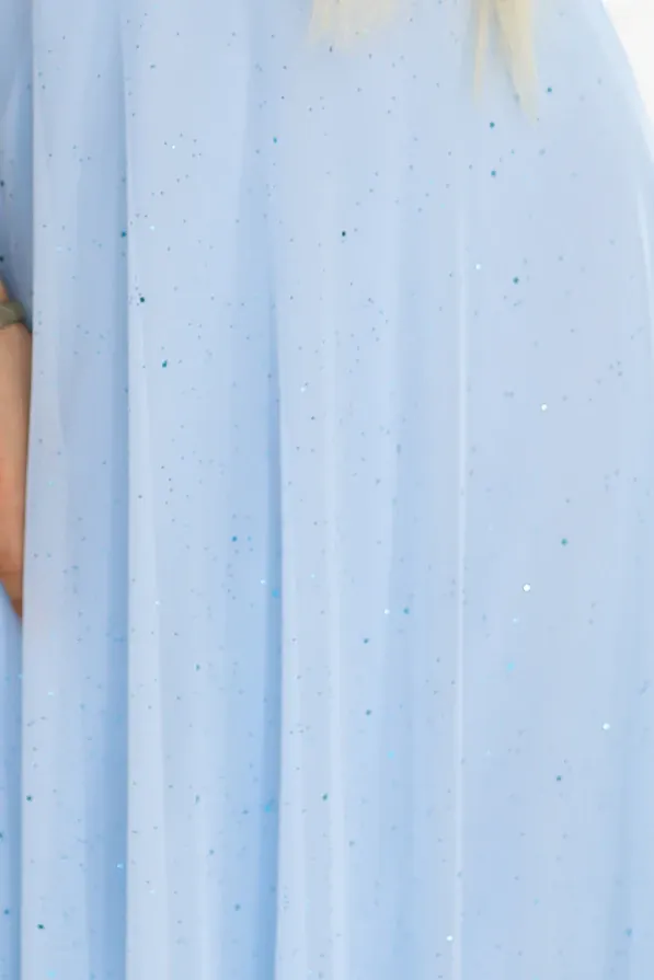 Robe de soirée bleue longue scintillante